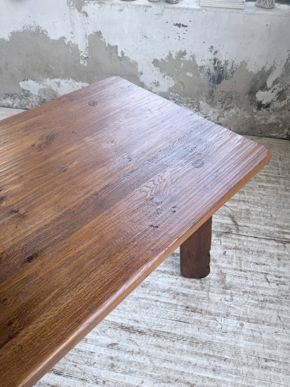 Brutalist oak table by De Puydt, Belgium 1970