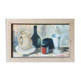 Painting HST "Still life with the bottle" signed M. Lambault (1891-1983)
