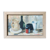 Painting HST "Still life with the bottle" signed M. Lambault (1891-1983)