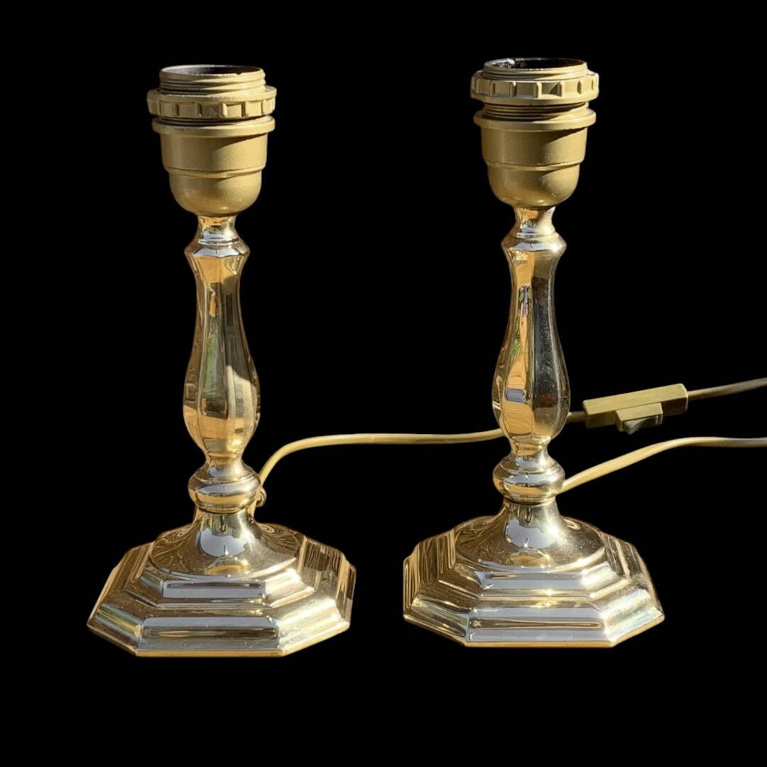 Paire de lampes d’appoint en laiton doré – Massive – années 80