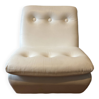Fauteuil chauffeuse Skaï blanc 1970 vintage