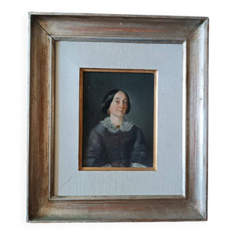Huile Sur Toile Portrait Féminin Antique Milieu Du 19ème Siècle Italie