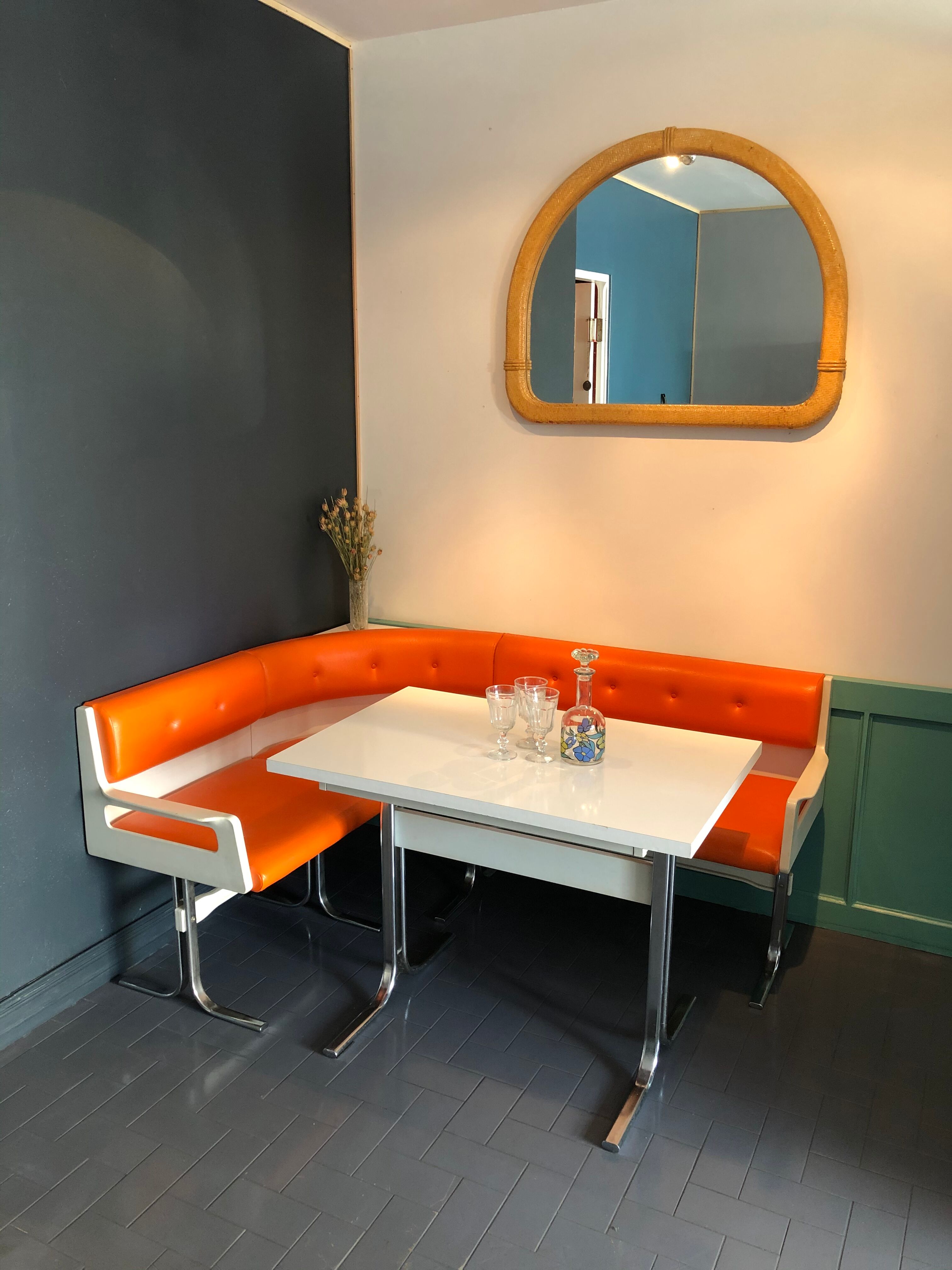 Vintage dining area bench and matching table