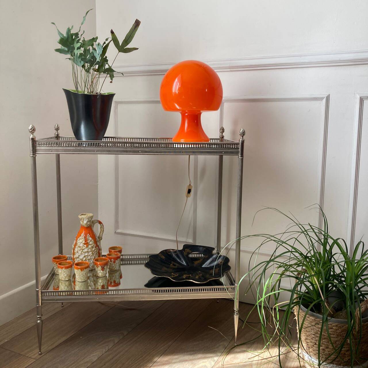 Chrome and mirror serving trolley