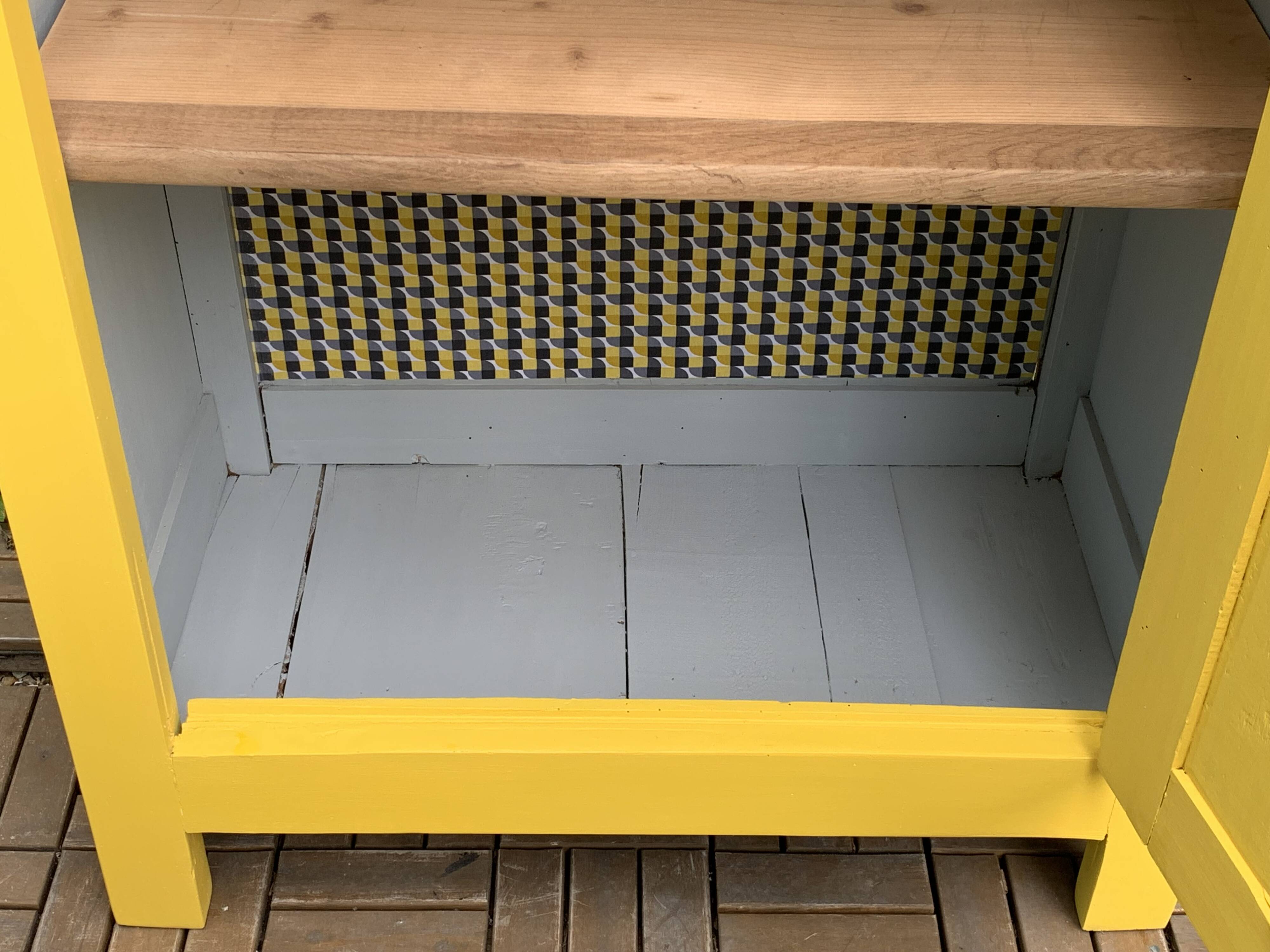 Antique powder yellow Parisian bonnetière wardrobe.