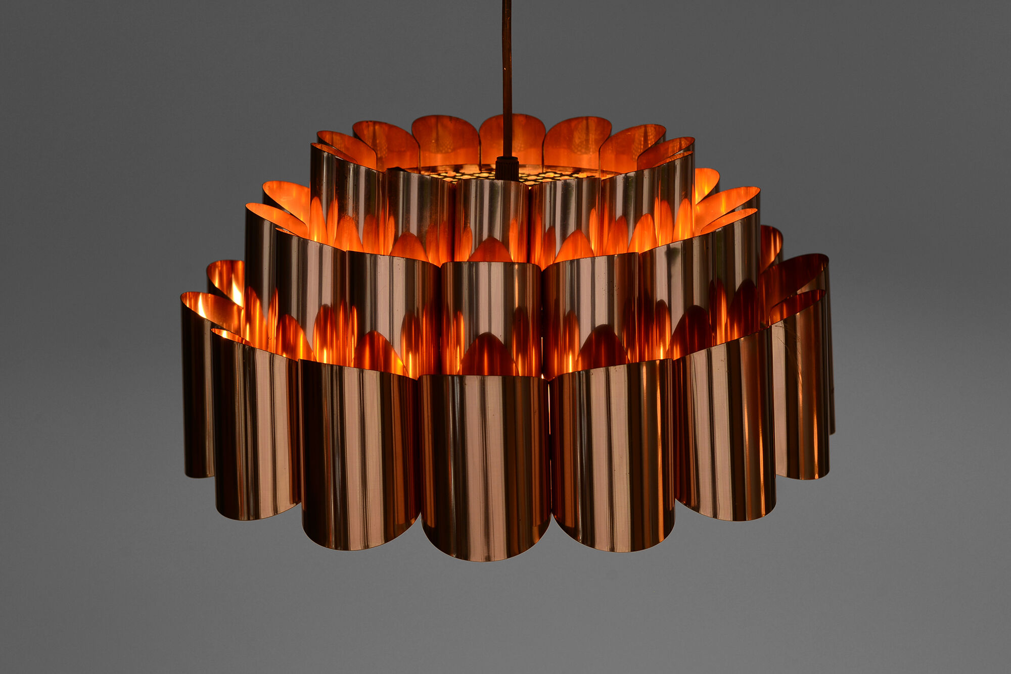 Copper pendant light by Werner Schou for Coronell Electro, Denmark 1960s