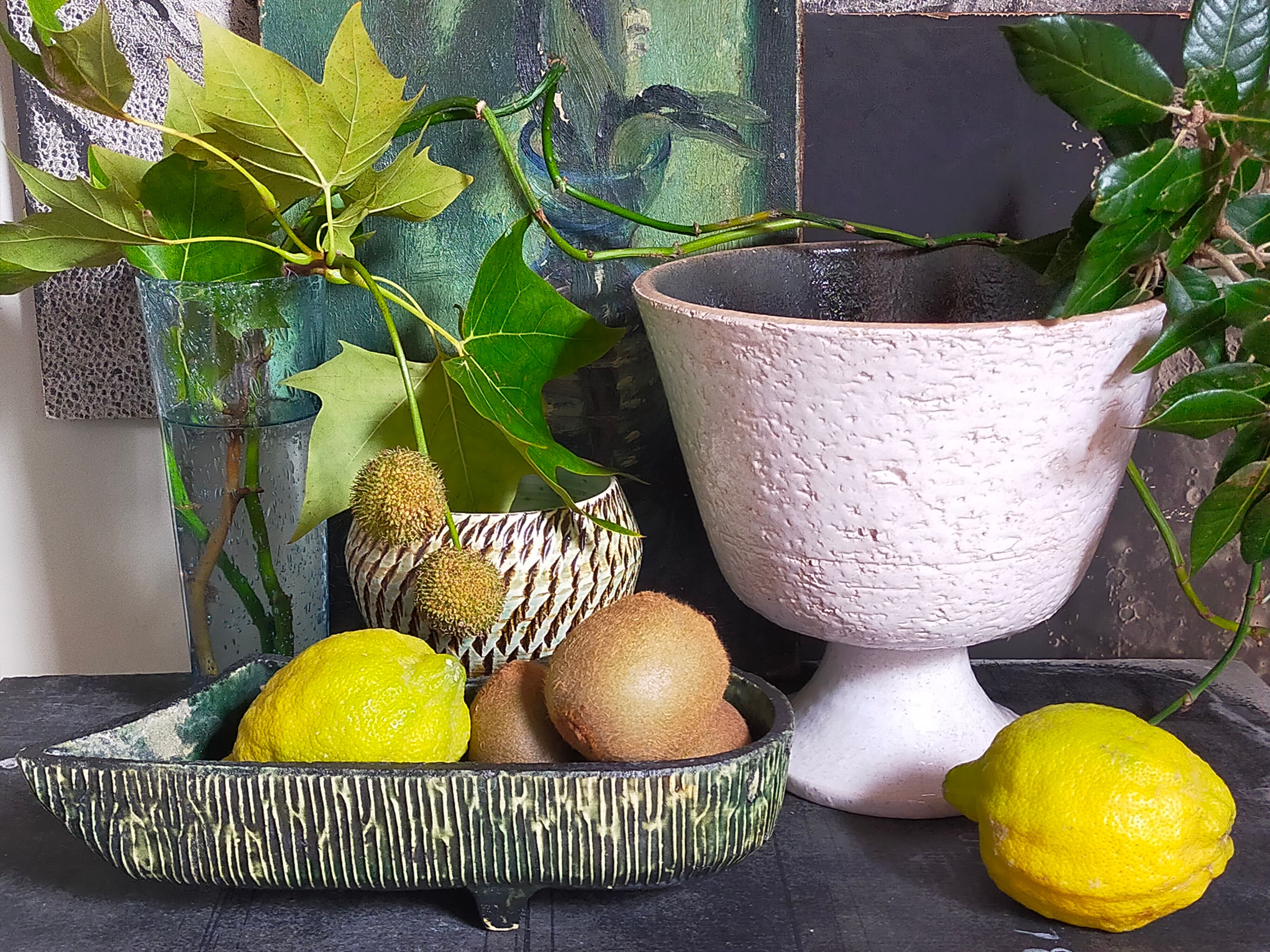 Vintage free-form tripod ceramic cactus planter