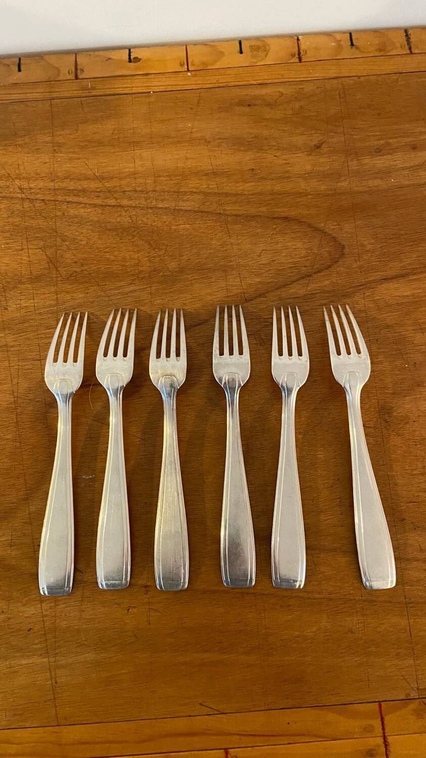 6 grandes fourchettes en métal argenté vintage 1960