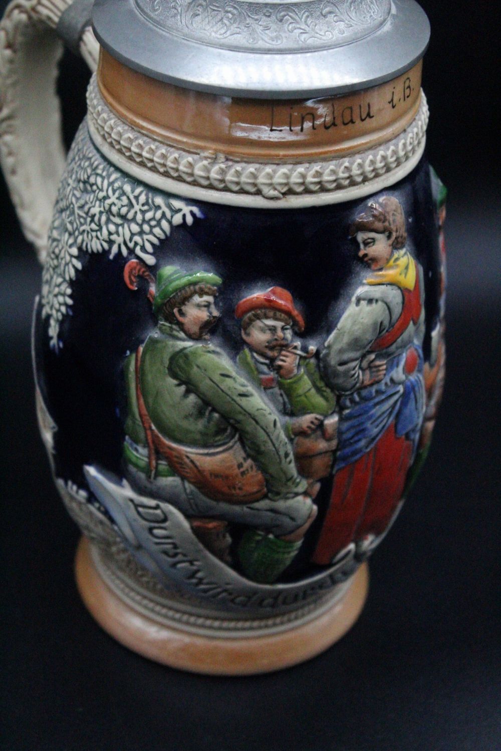 West Germany beer stein mug with lid vintage marzi remy, middle century modern mcm drinkware