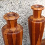 Pair of turned wooden vases – geometric design