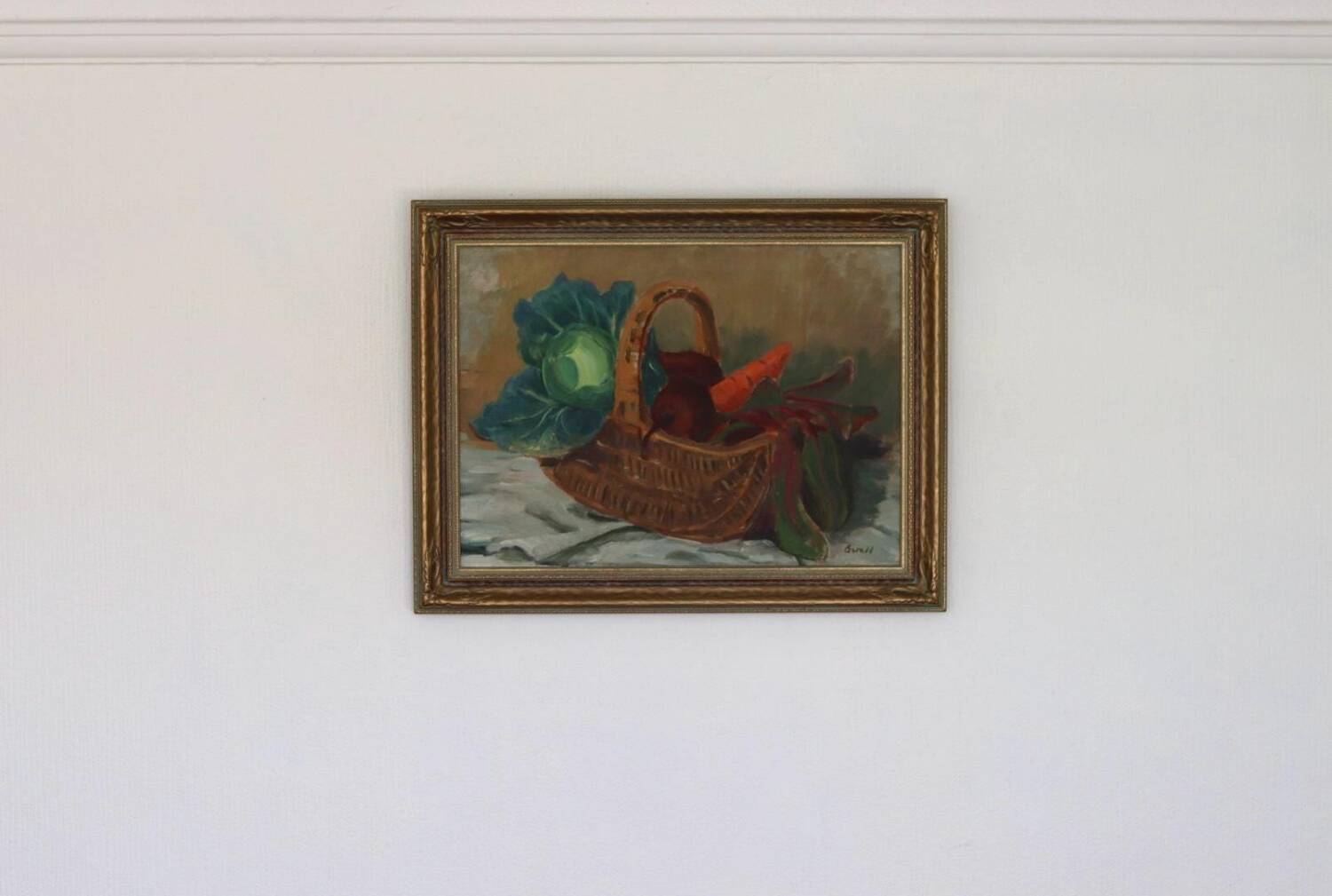 Original Swedish Oil on Canvas “Vegetable Basket” – G Wald Vintage
