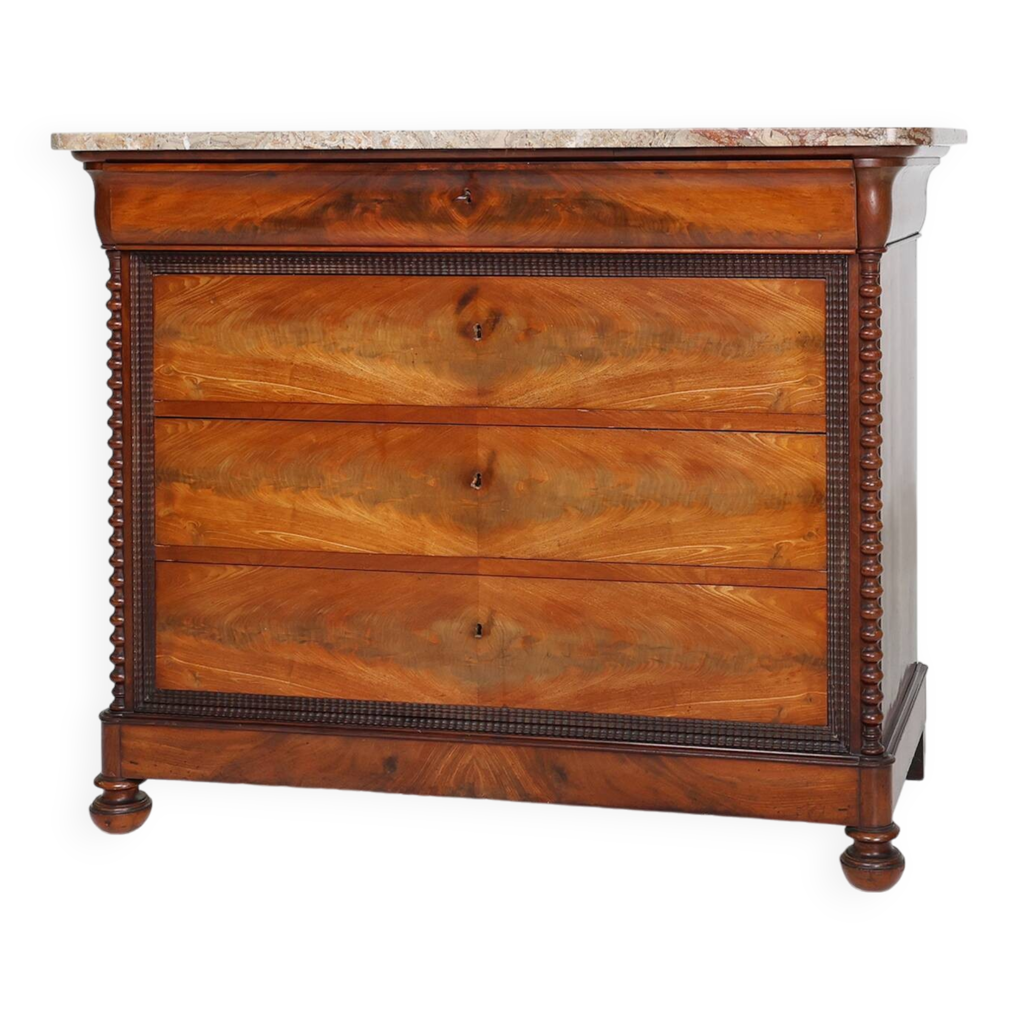 Commode Louis Philippe française avec dessus en marbre rose, années 1850