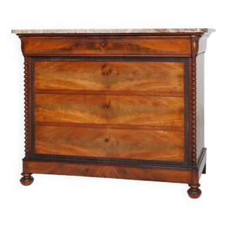Commode Louis Philippe française avec dessus en marbre rose, années 1850
