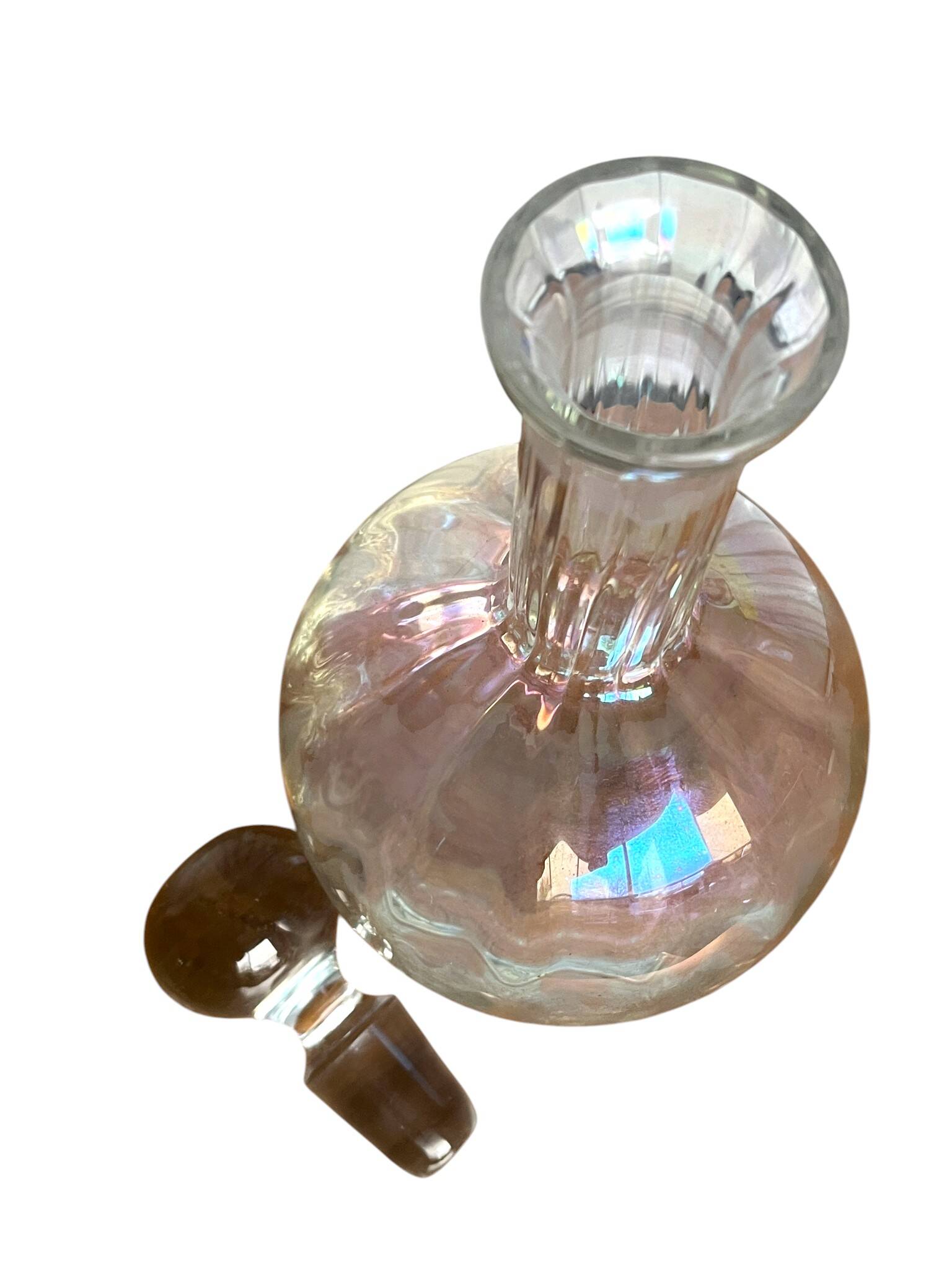 Round iridescent glass carafe, 20th century