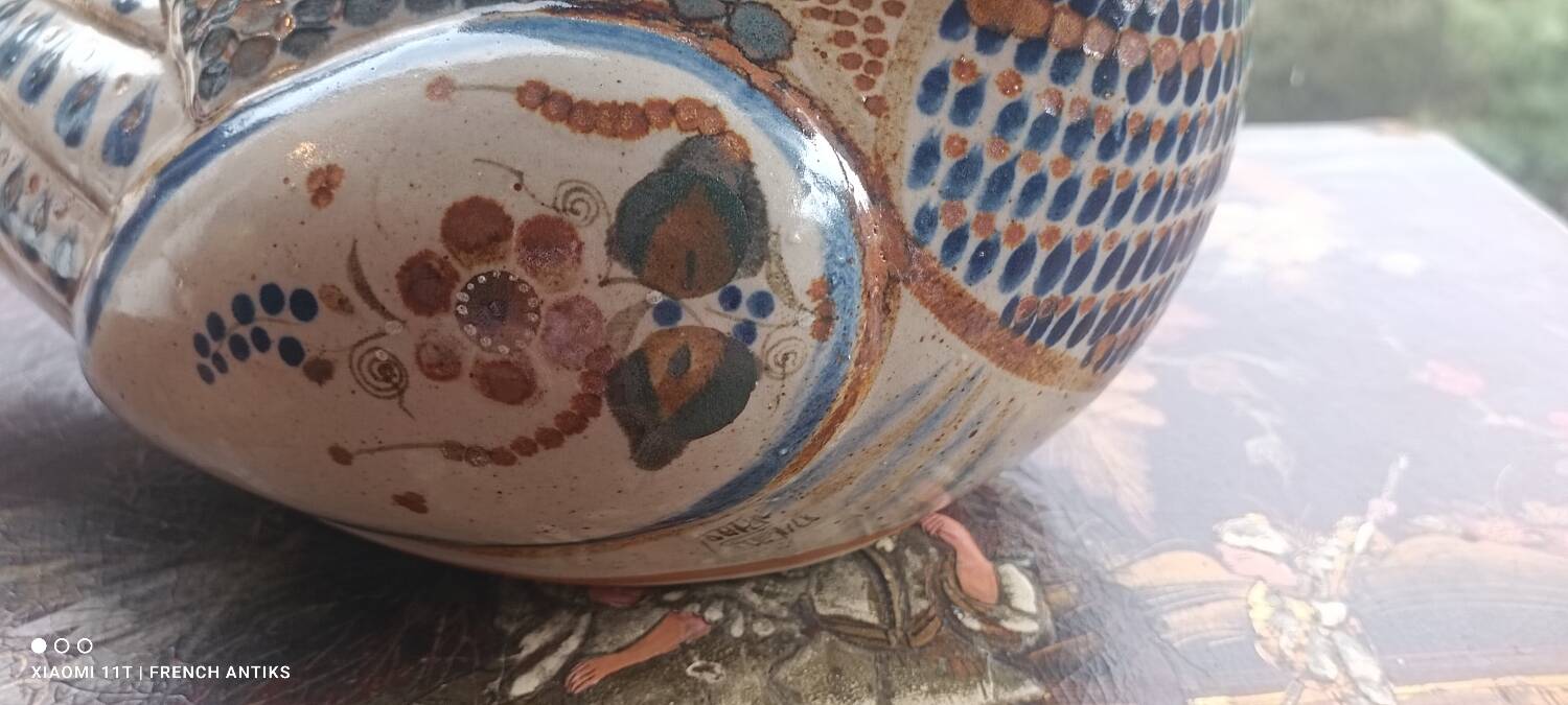 Ceramic signed duck in glazed stoneware, vintage 1960.