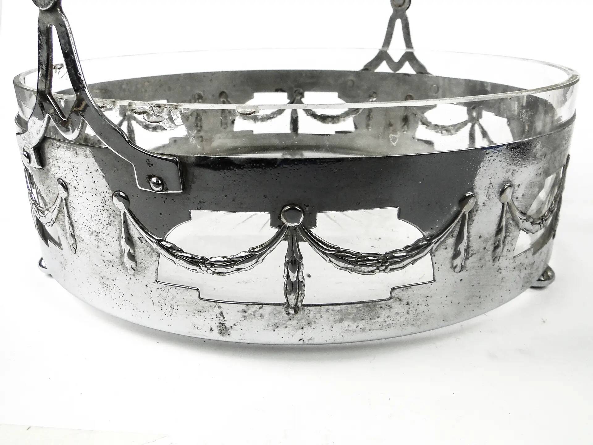 Art Nouveau fruit basket, chromed brass, glass, Germany, early 20th century
