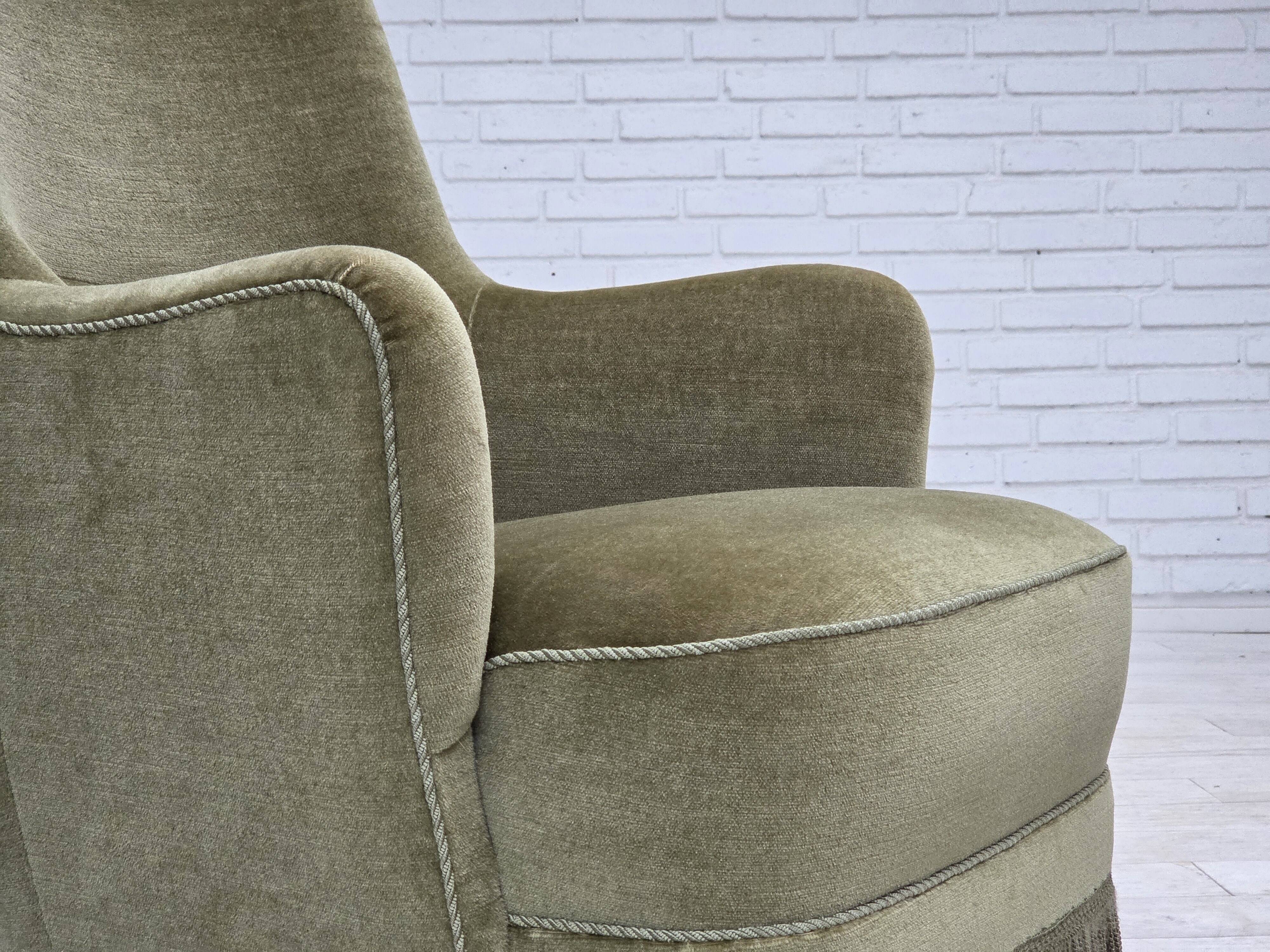 1970s, Danish highback armchair, green furniture velour.
