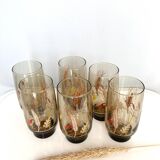 Vintage smoked glass glasses with wheat pattern