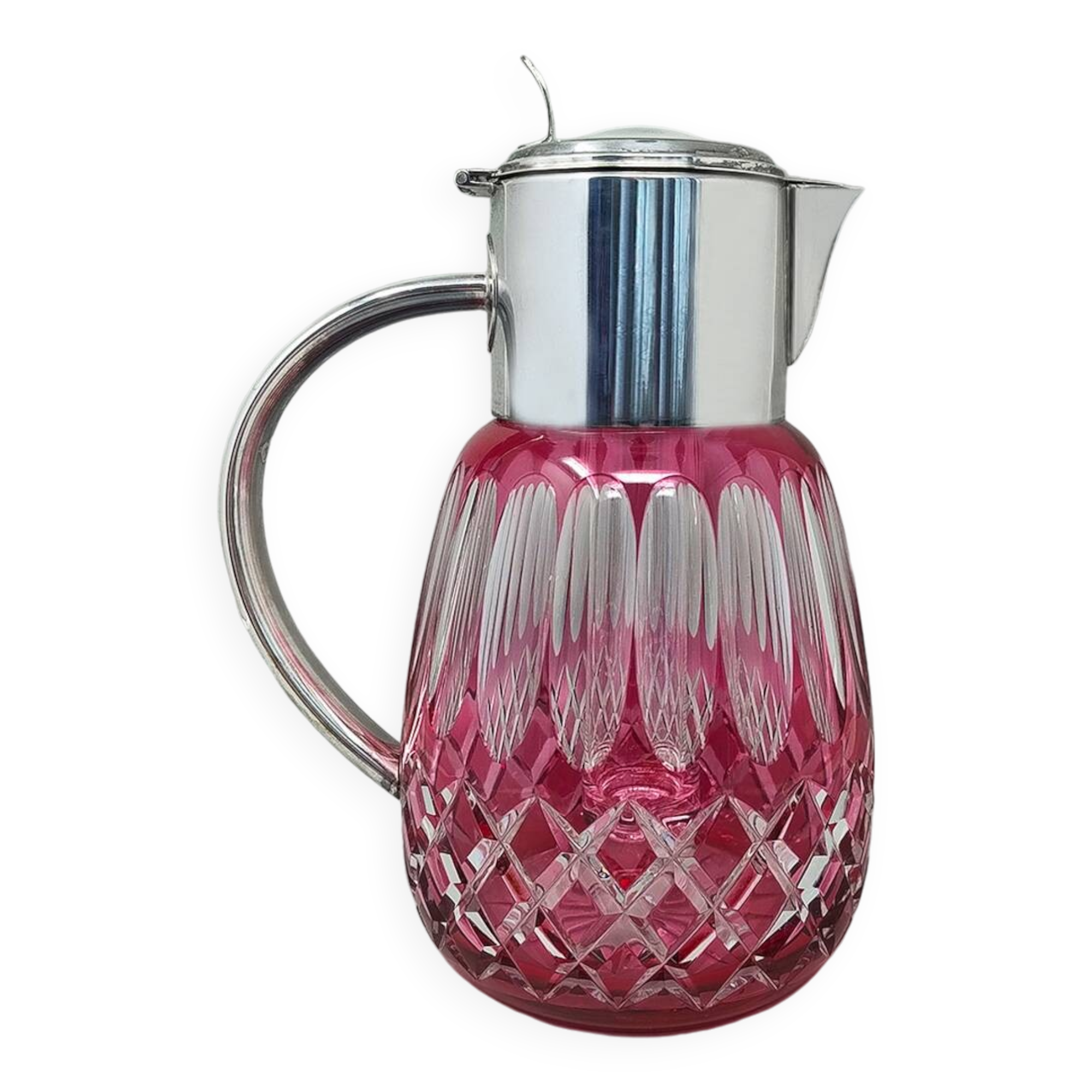 1960s Red Bohemian Cut Crystal Glass Pitcher. Made in Italy