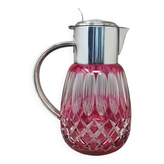 1960s Red Bohemian Cut Crystal Glass Pitcher. Made in Italy