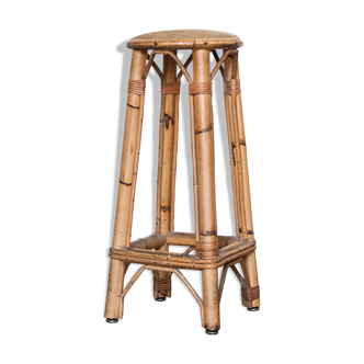 Bistro stool in rattan and leather