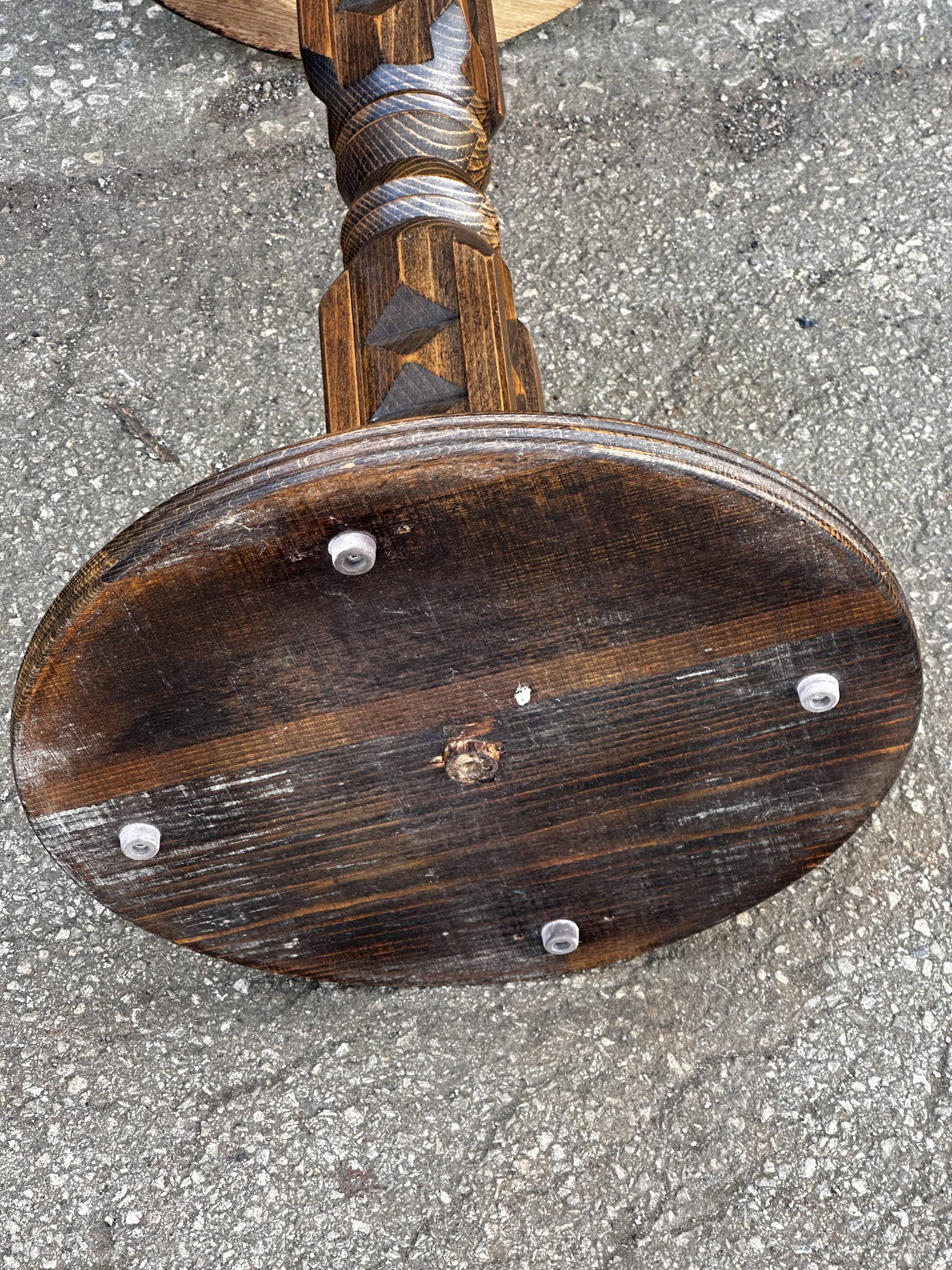 1930s carved wood side table - oak and pine