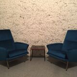 Pair of chairs of Guy Besnard in blue velvet