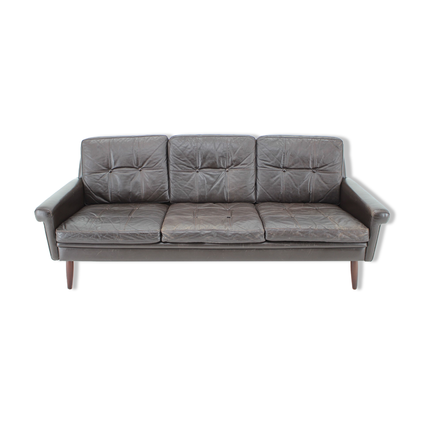 1970s Danish 3-seater sofa in dark brown leather