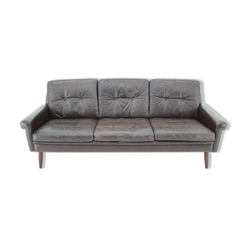 1970s Danish 3-seater sofa in dark brown leather