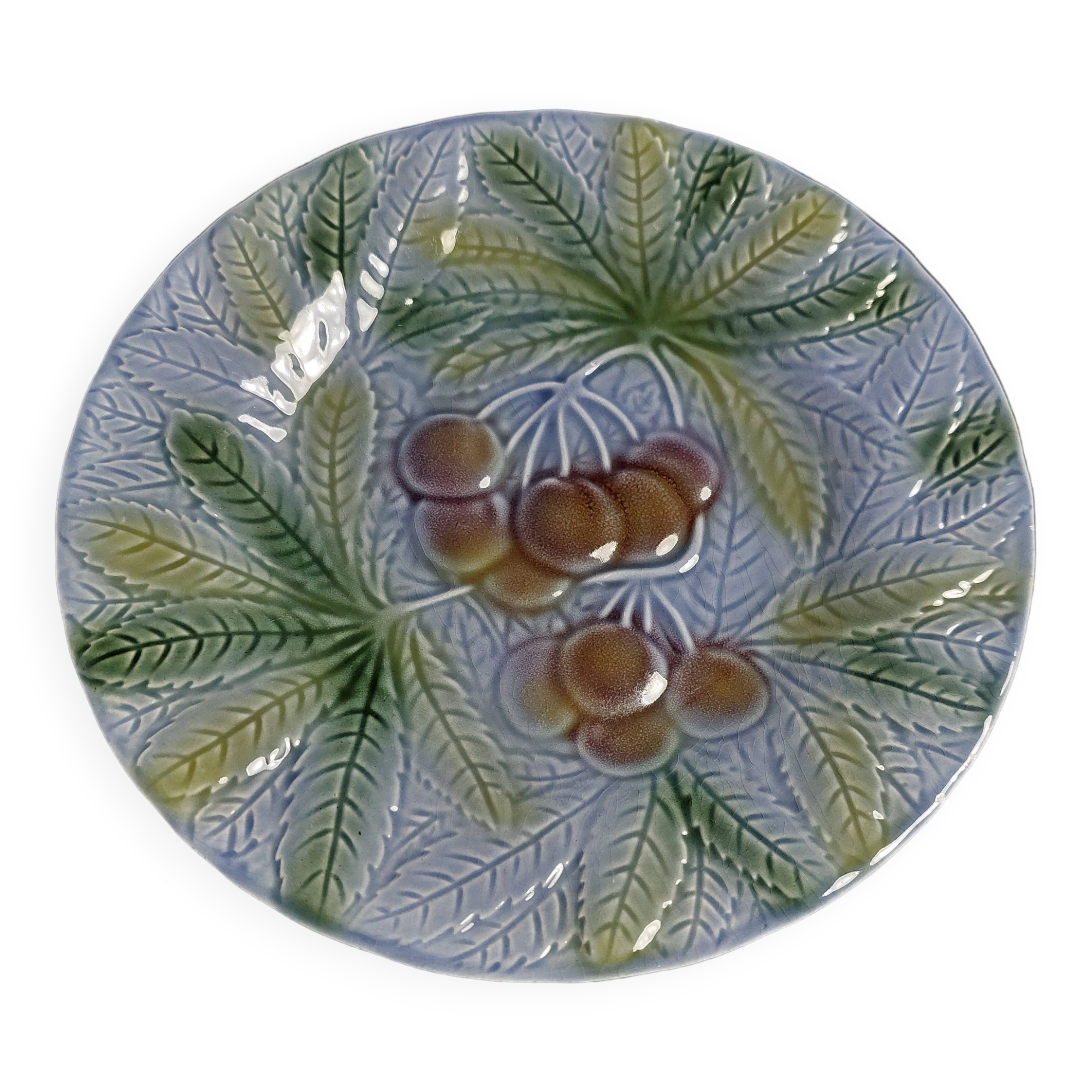 Cherry barbotine plate Salins les Bains 20th century