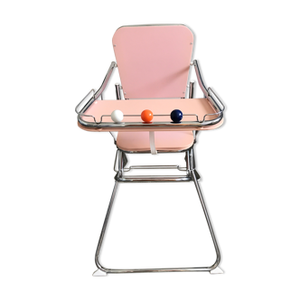Baby high chair pale pink and chrome Stamp vintage 70's