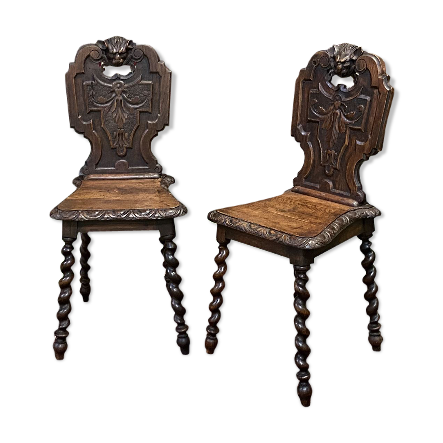 Pair of low 19th oak chairs