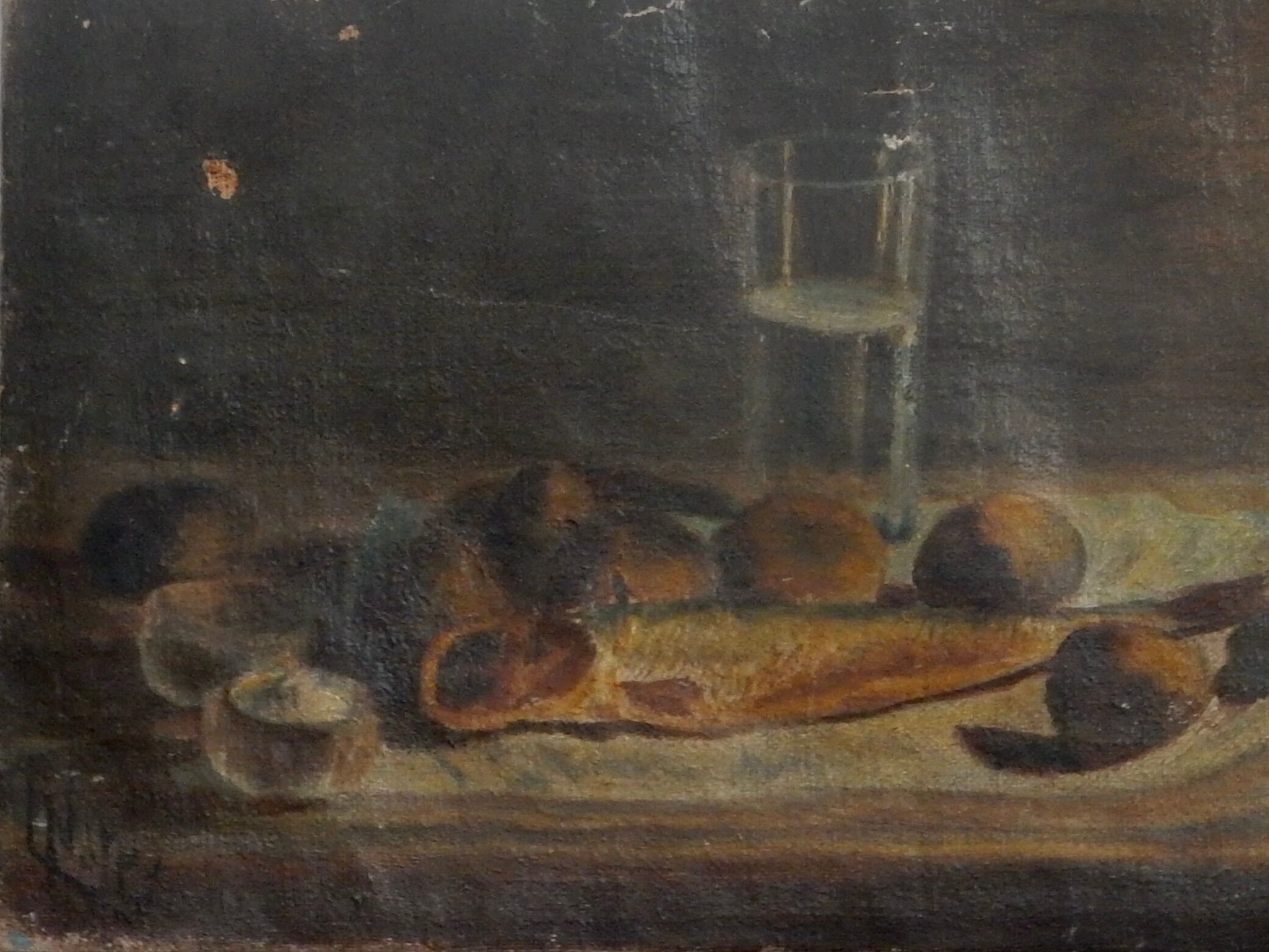 Oil on canvas still life painting lit by candlelight