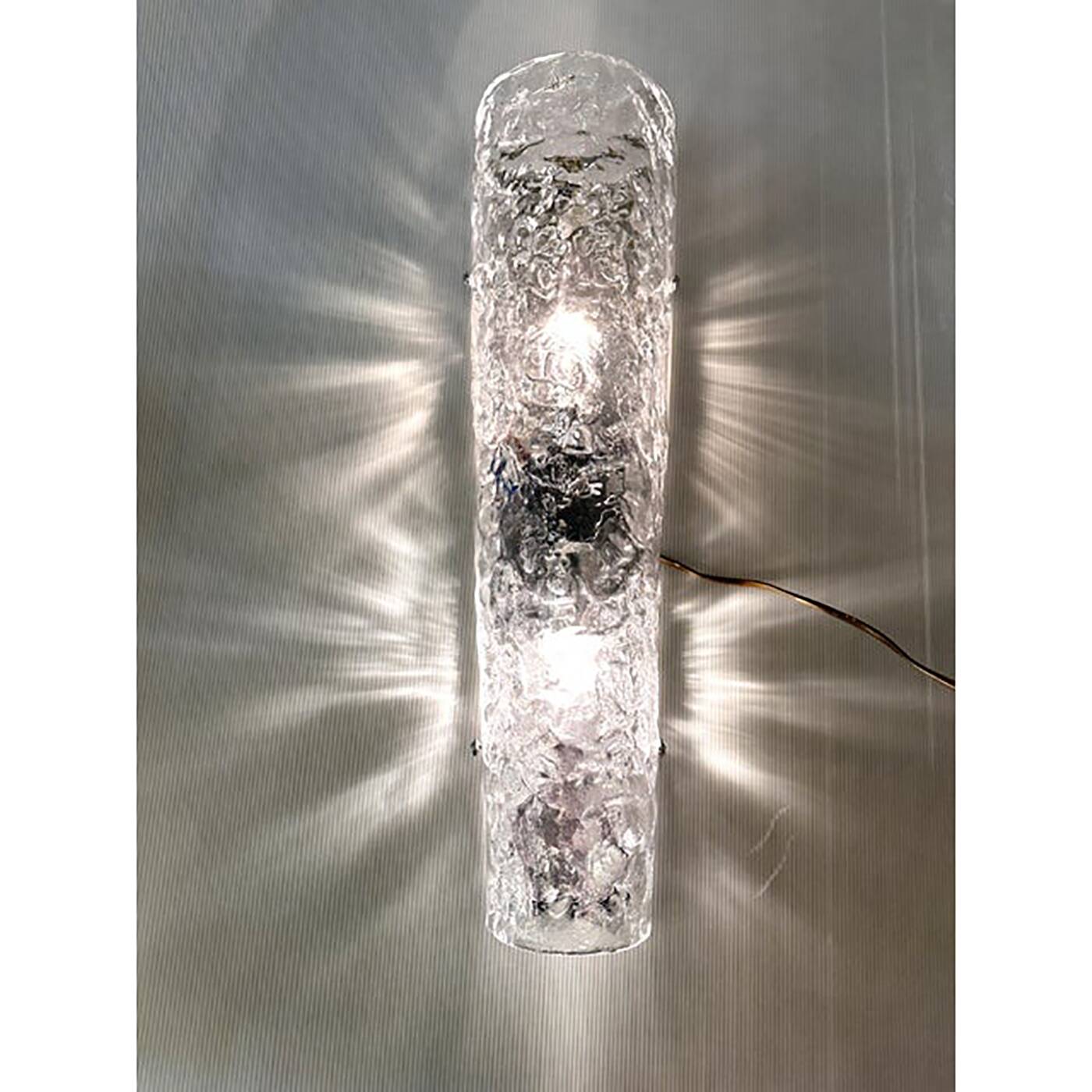 Set of Two Italian Transparent Hammered Glass Wall Sconces