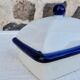White and blue ceramic butter dish