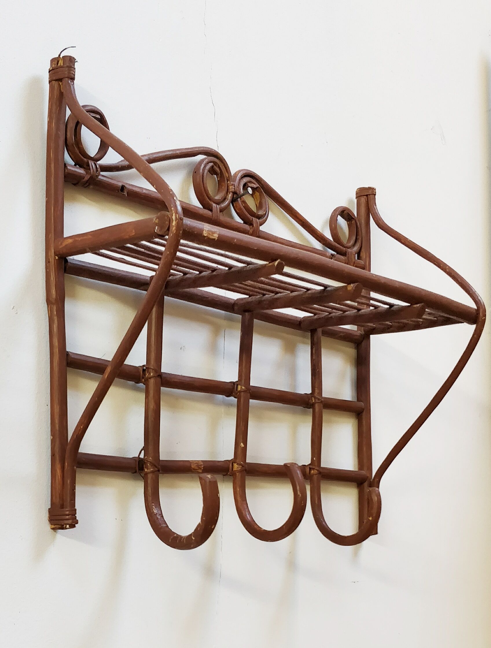 Rattan wall coat rack