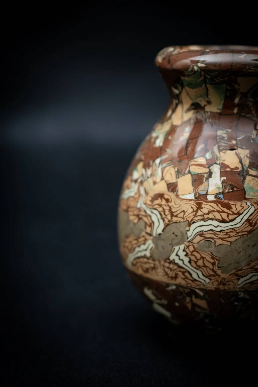 Glazed ceramic vase in mixed brown and beige earth by Jean Gerbino.