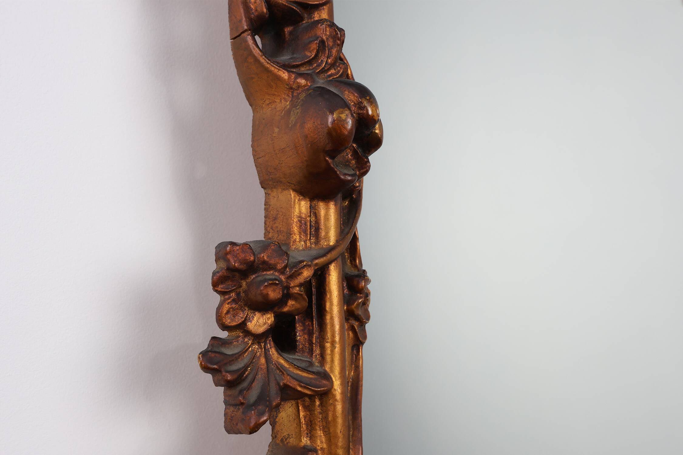 Romantic Wooden Mirror with Floral Details, France 1950s