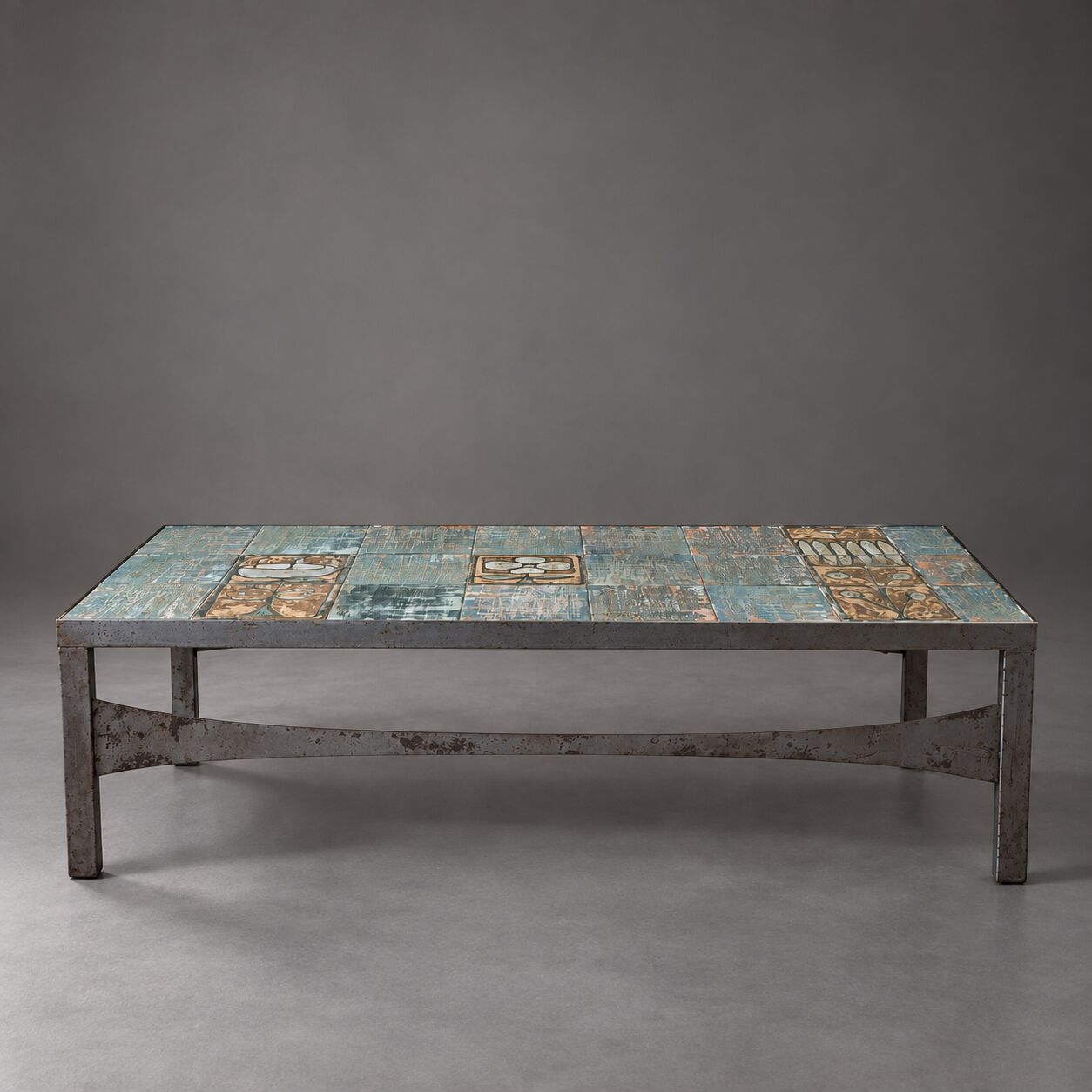 French coffee table in ceramic and steel, circa 1960.