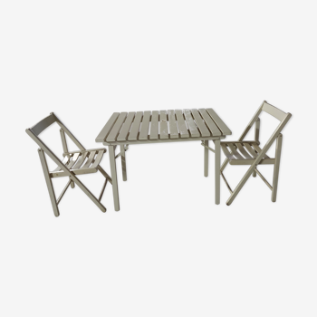 Table et chaises pliantes de jardin en bois vintage 1970