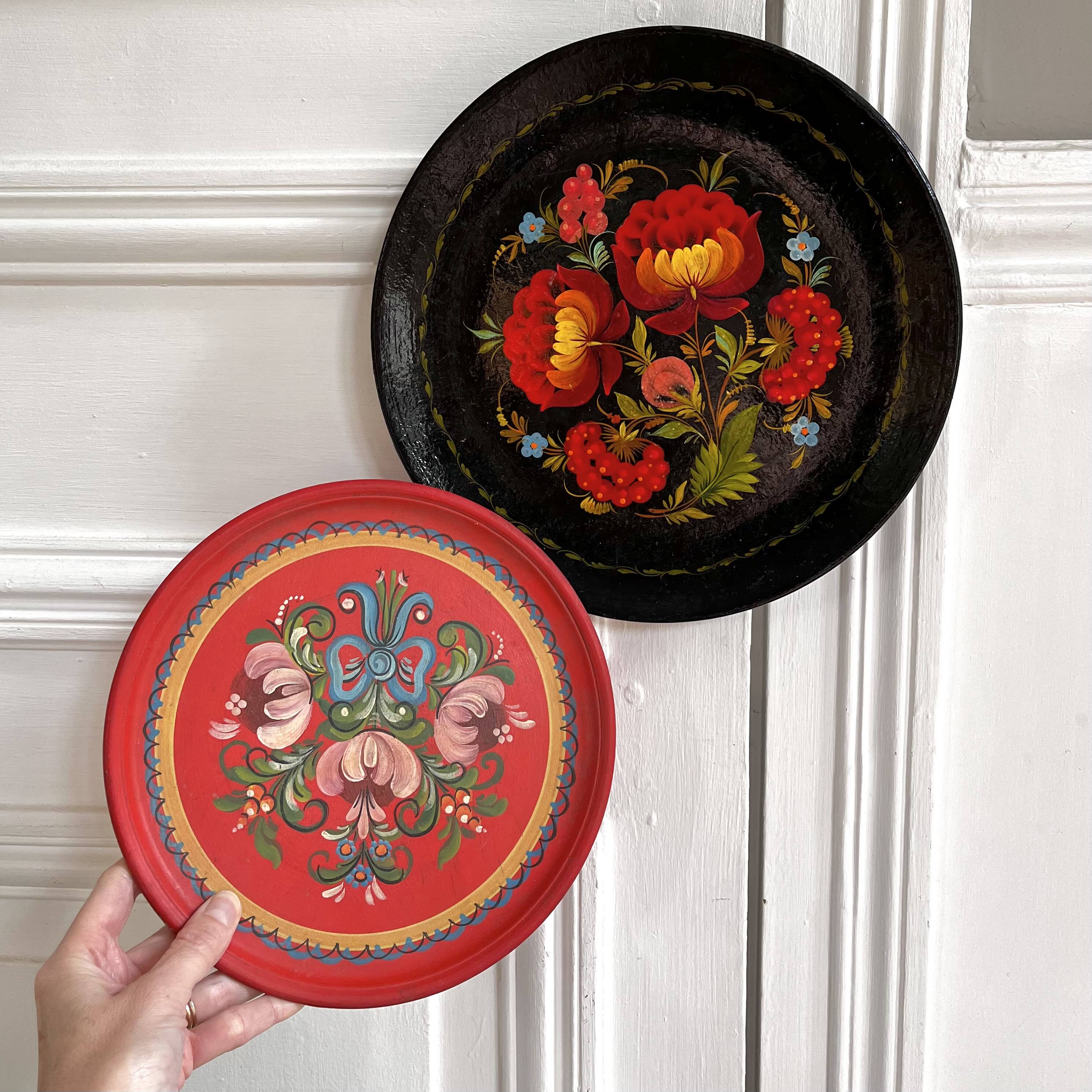 Hand-painted decorative wooden plates
