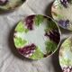 Set of eight flat dessert plates in barbotine earthenware with grape decoration – circa 1900.
