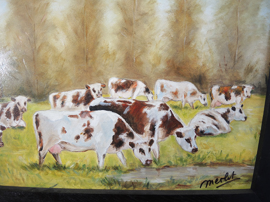 Oil on wood framed and signed Henri Merlet, 124x63 cm