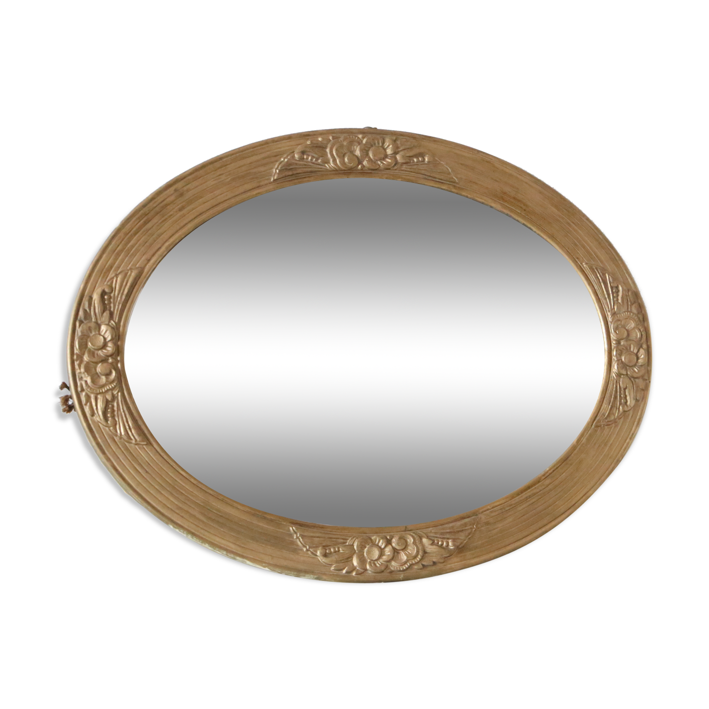Oval mirror in gilded wood, antique, art deco 46x36cm