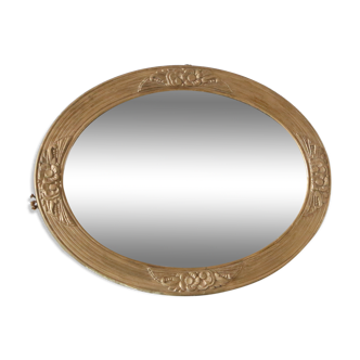 Oval mirror in gilded wood, antique, art deco 46x36cm