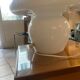 Lampe en opaline et noeud rose vintage