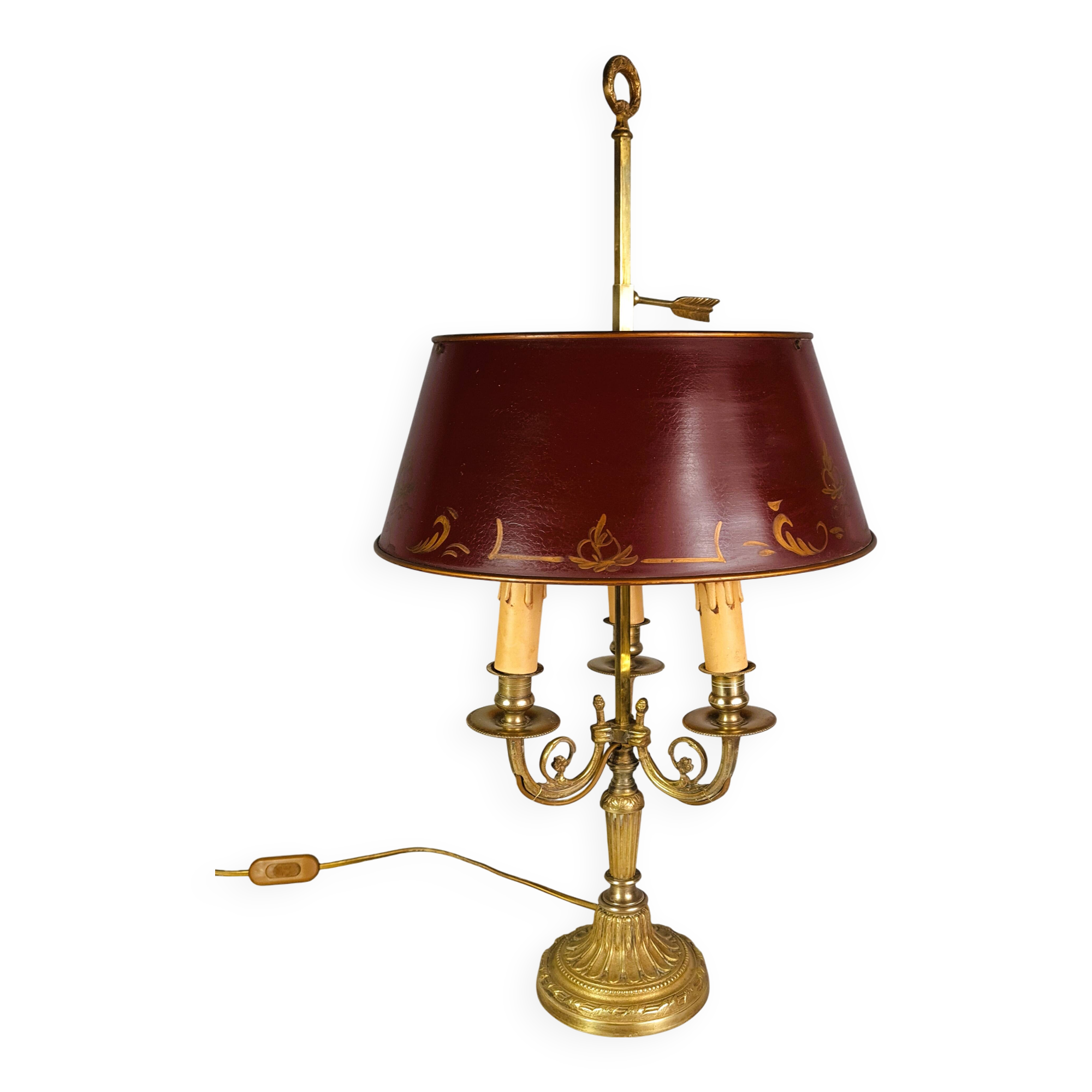 Old bronze & sheet metal bouillote lamp with 3 lights, electrified Good condition S192