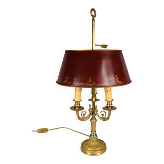 Old bronze & sheet metal bouillote lamp with 3 lights, electrified Good condition S192
