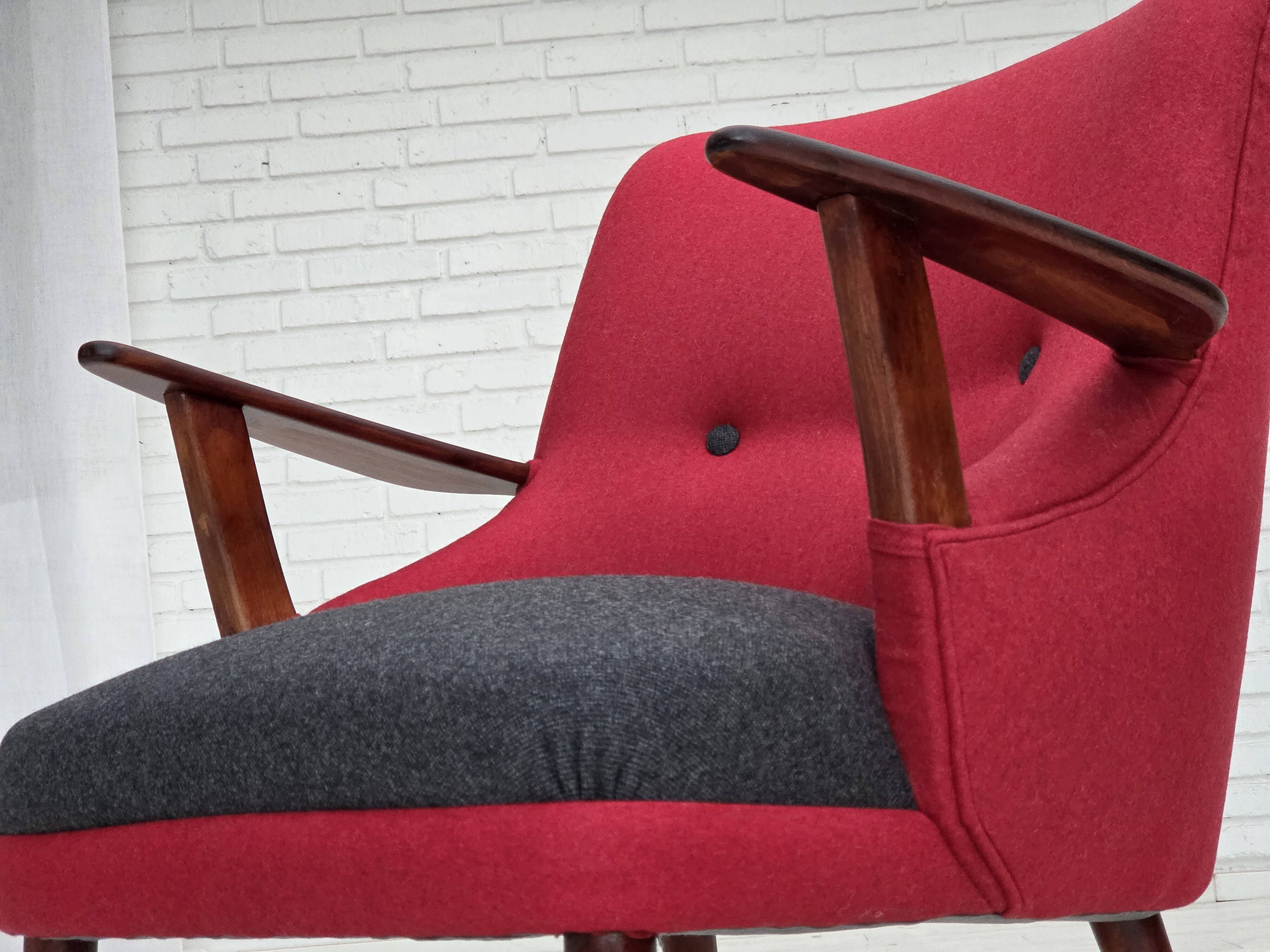 1960s, Danish designed armchair, reupholstered, furniture wool.