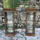 Pair of display cases in magnifying glass and black & gold lacquer, 20th century period